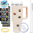 63 National Parks Water Bottle with Stickers,40 Oz Tumbler with Handle and Straw,2 Lids,40 Oz Double Wall Insulated Tumbler,Stainless Steel Leak Proof Tumbler,Travel Coffee Mug (Black)