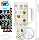 63 National Parks Water Bottle with Stickers,40 Oz Tumbler with Handle and Straw,2 Lids,40 Oz Double Wall Insulated Tumbler,Stainless Steel Leak Proof Tumbler,Travel Coffee Mug (Black)
