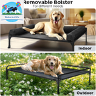 Elevated Raised Dog Bed-Cooling Outdoor Dog Cot Bed for Large Sized Dogs Three-Sided Fence Raised Pet Cot with Mesh & No-Slip Feet Dog Hammock Bed with Removable Bolster-41 X 27" Black