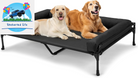 Elevated Raised Dog Bed-Cooling Outdoor Dog Cot Bed for Large Sized Dogs Three-Sided Fence Raised Pet Cot with Mesh & No-Slip Feet Dog Hammock Bed with Removable Bolster-41 X 27" Black