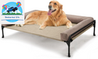 Elevated Raised Dog Bed-Cooling Outdoor Dog Cot Bed for Large Sized Dogs Three-Sided Fence Raised Pet Cot with Mesh & No-Slip Feet Dog Hammock Bed with Removable Bolster-41 X 27" Black