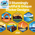 National Parks Water Bottle with 63 Waterproof Stickers - 32Oz Leakproof Insulated Stainless Steel with Straw - USA Hiker Gift Bottle (Blue)