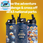 National Parks Water Bottle with 63 Waterproof Stickers - 32Oz Leakproof Insulated Stainless Steel with Straw - USA Hiker Gift Bottle (Blue)