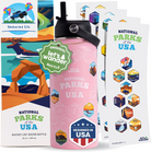 National Parks Water Bottle with 63 Waterproof Stickers - 32Oz Leakproof Insulated Stainless Steel with Straw - USA Hiker Gift Bottle (Blue)