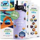 National Parks Water Bottle with 63 Waterproof Stickers - 32Oz Leakproof Insulated Stainless Steel with Straw - USA Hiker Gift Bottle (Blue)
