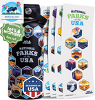 National Parks Water Bottle with 63 Waterproof Stickers - 32Oz Leakproof Insulated Stainless Steel with Straw - USA Hiker Gift Bottle (Blue)