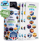 National Parks Water Bottle with 63 Waterproof Stickers - 32Oz Leakproof Insulated Stainless Steel with Straw - USA Hiker Gift Bottle (Blue)