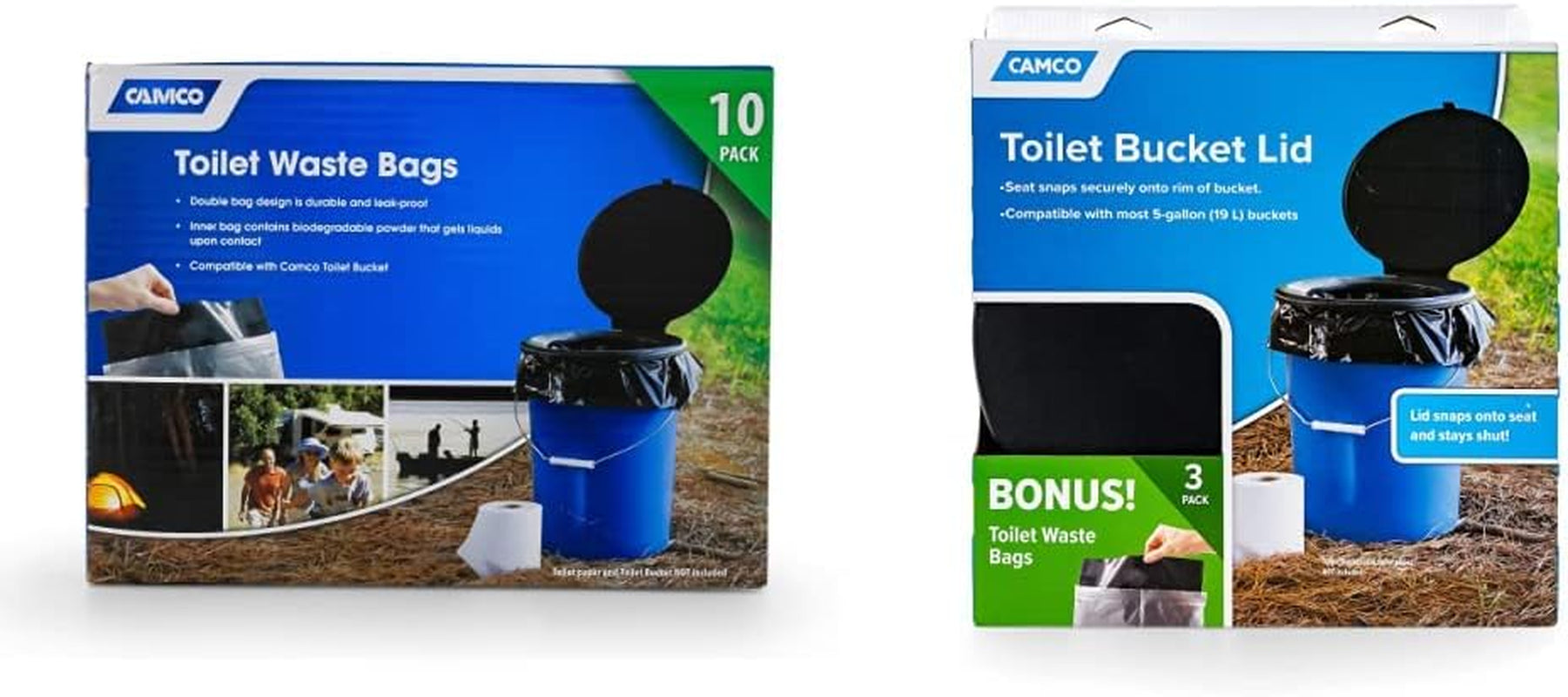 Camco Portable Toilet Bucket - Features 3 Bag Liners for Easy Clean up & Attached Carry Handle - Includes Seat and Lid Attachment (41549)