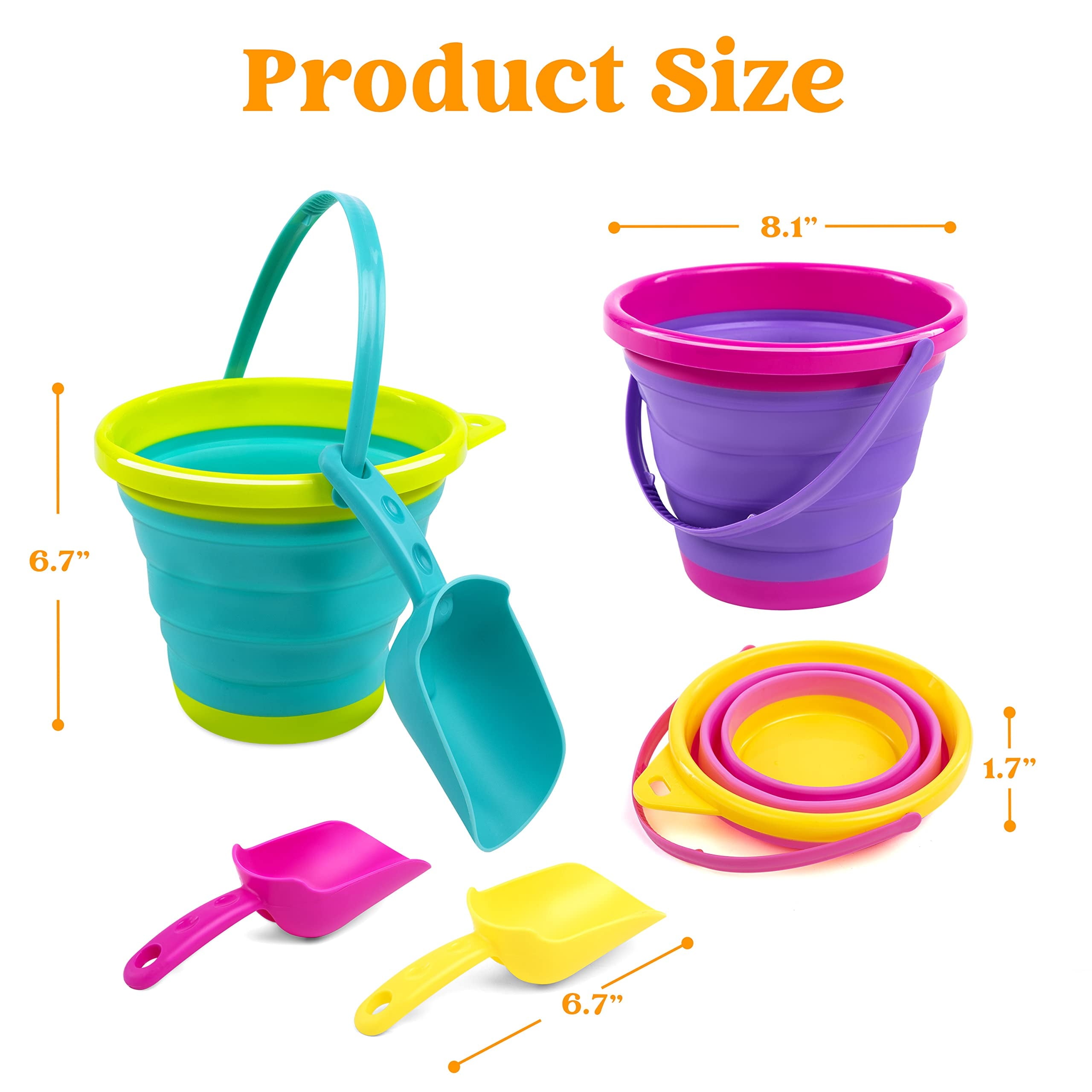 Set of 3 Collapsible Buckets with Shovels & Mesh Bag - Versatile Kids Sand Toys for Beach, Camping, and Summer Activities