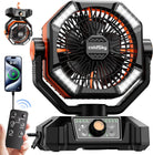 𝟮𝟬𝟬𝟬𝟬𝗺𝗔𝗵 Camping Fan with 𝗗𝘂𝗮𝗹 𝗠𝗼𝘁𝗼𝗿, Battery Operated Fan with 4 LED Lantern, 8 Speeds Desk Fan with Remote, Portable Outdoor Fan with Hook for Tent, Power Outages, Jobsite