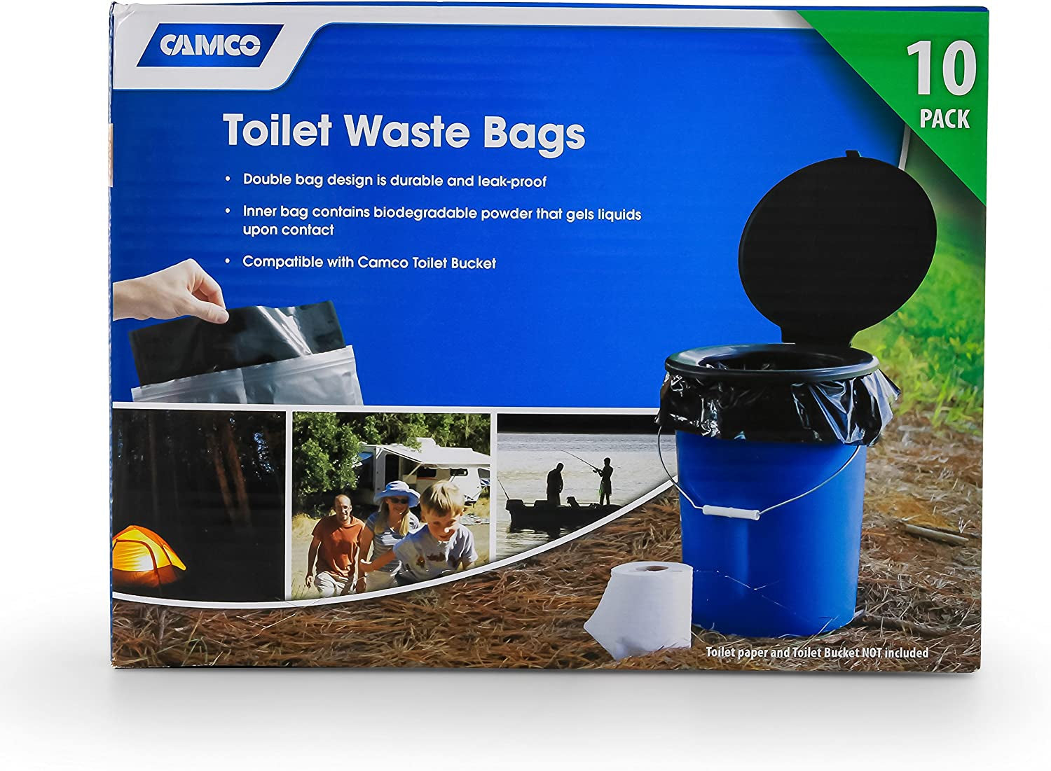 Camco Portable Toilet Bucket - Features 3 Bag Liners for Easy Clean up & Attached Carry Handle - Includes Seat and Lid Attachment (41549)