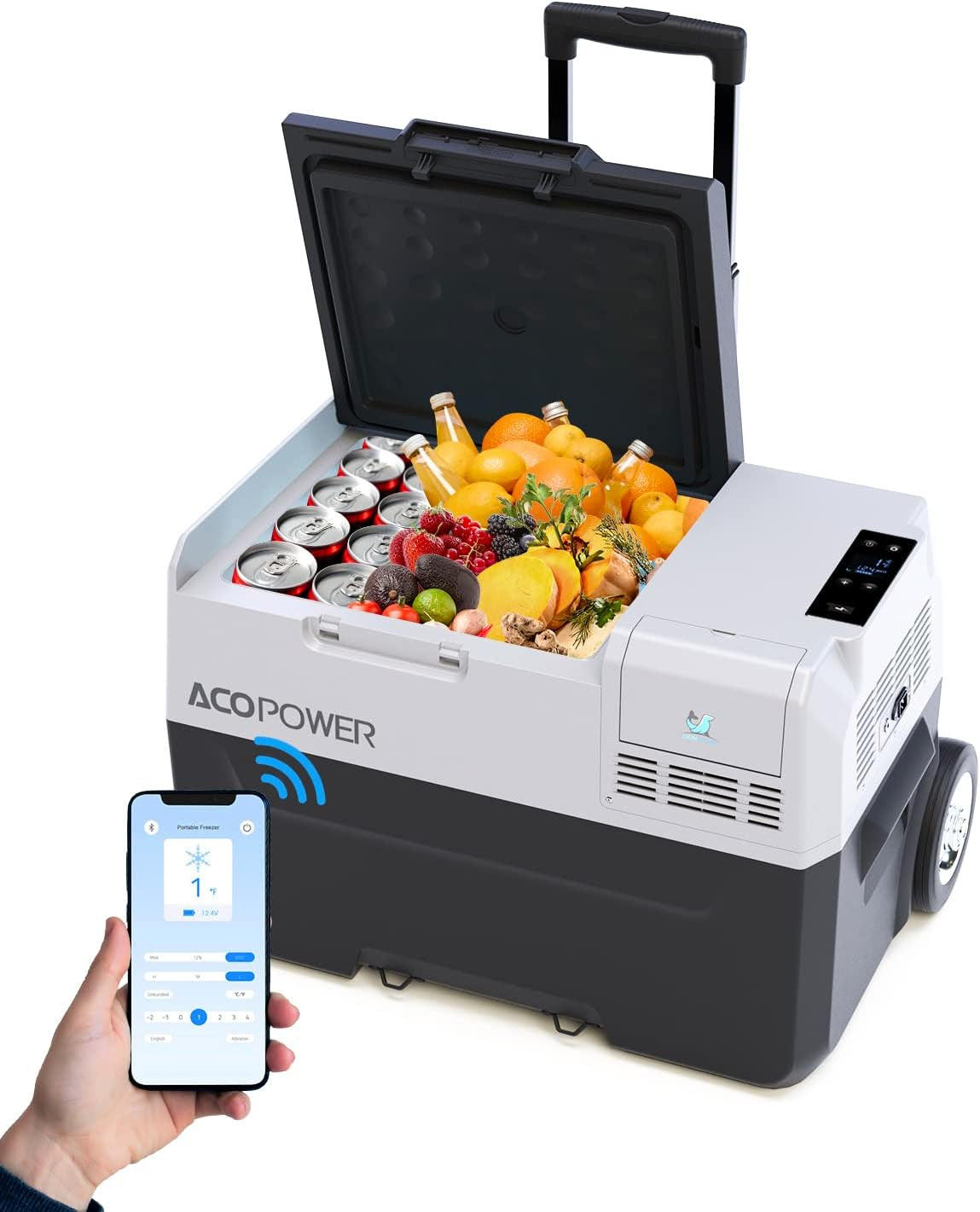 ACOPOWER & Lioncooler 12V Car Refrigerator: 32Qt, Rechargeable, Solar-Powered & Smart App Control