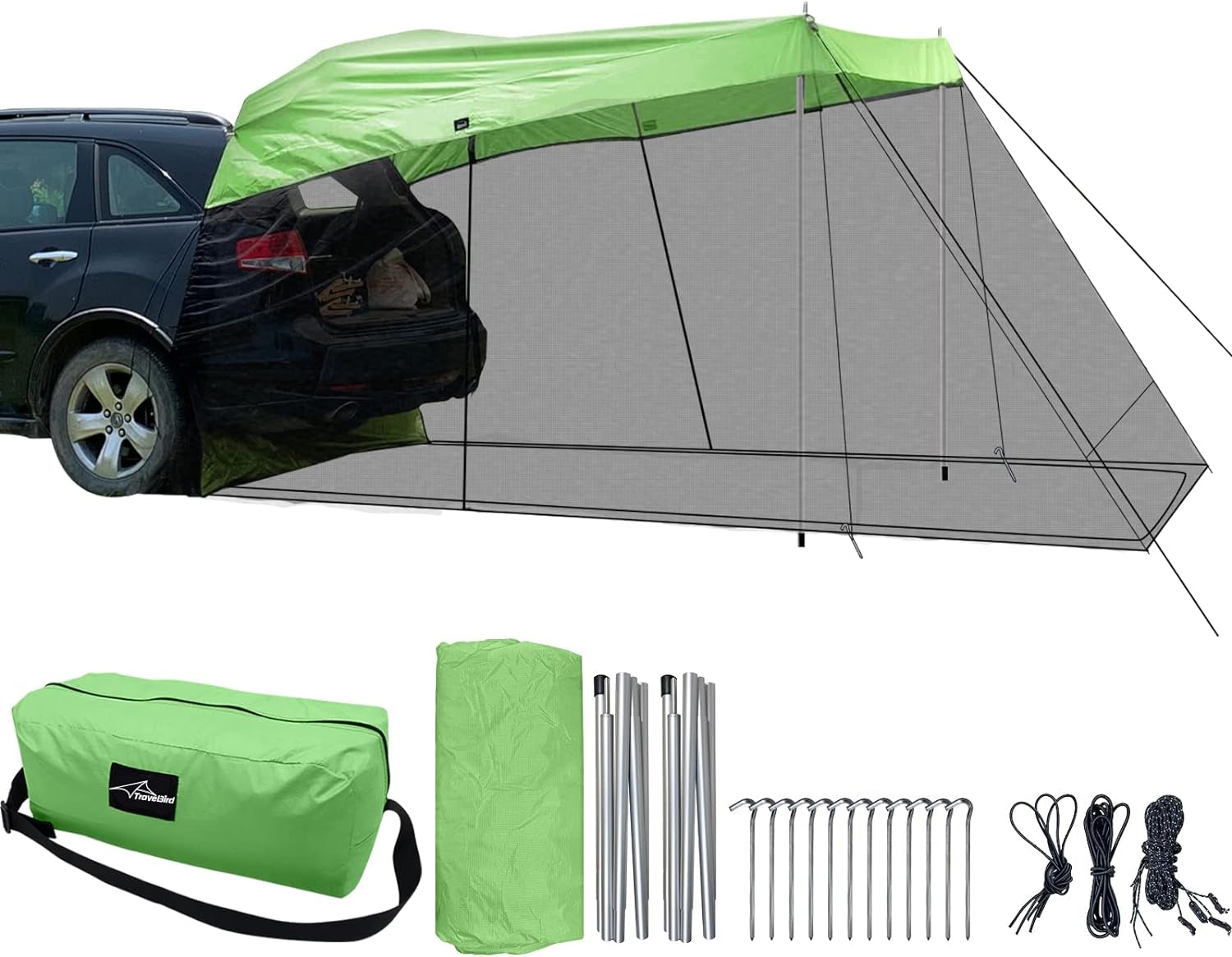 Car Awning Sun Shelter Tents Camping Truck Canopy, Portable SUV Tent Rooftop with Mosquito Net, Universal Tailgate Tent Outdoor for MPV, Trucks, Hatchbacks and Cars 118”X78.74”X78.74”