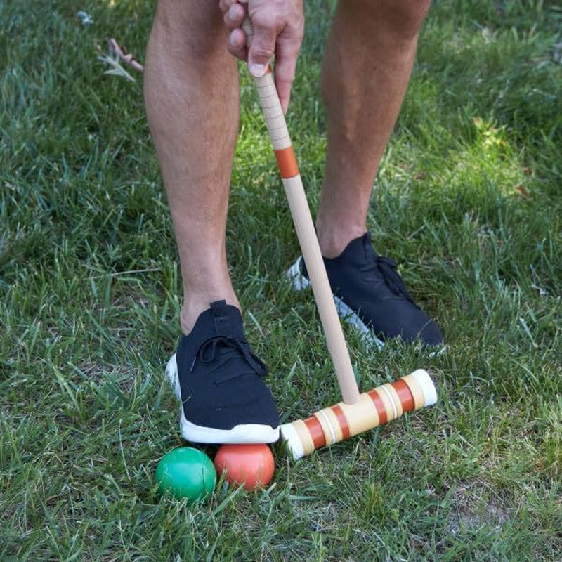 Hey! Play! 6-Player Croquet Set - Outdoor Games with Wood Mallets, Balls, Posts, Wickets, and Carry Case - Vintage Yard Games for Adults and Kids