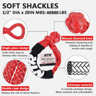 1-1/8" X 30' Kinetic Recovery Tow Rope (37,480Lbs), with 2 UHMWPE Soft Shackles (40,980Lbs), Heavy-Duty Offroad Snatch Strap, Vehicle Recovery Kit for Jeep Car Truck ATV UTV SUV