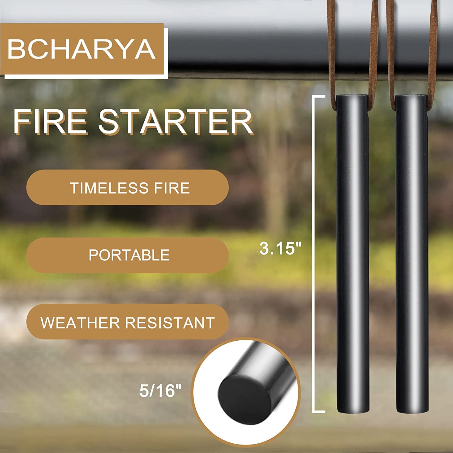 BCHARYA Ferro Rod Fire Starter Kit: 6-in-1 Multi-Tool, Waterproof Tinder & 20,000+ Strikes