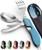 Orblue 4-In-1 Camping Utensils, 2-Pack, Portable Stainless Steel Spoon, Fork, Knife & Bottle Opener Combo Set - Travel, Backpacking Cutlery Multitool, Black