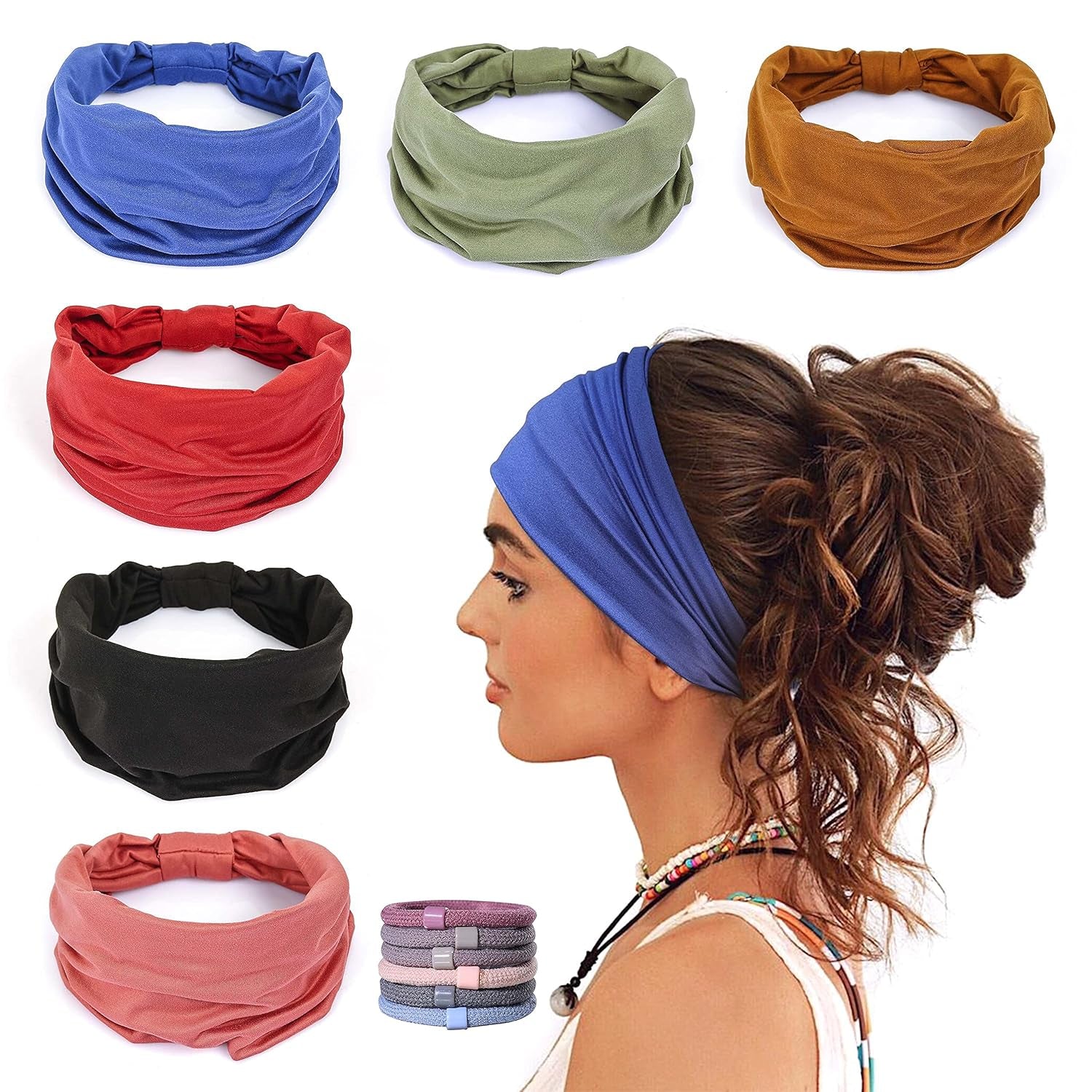 6-Pack of Ultra-Stretch Headbands: Maintain Hair Control While Achieving Your Fitness Goals (Includes Bonus Hair Ties for Added Convenience)