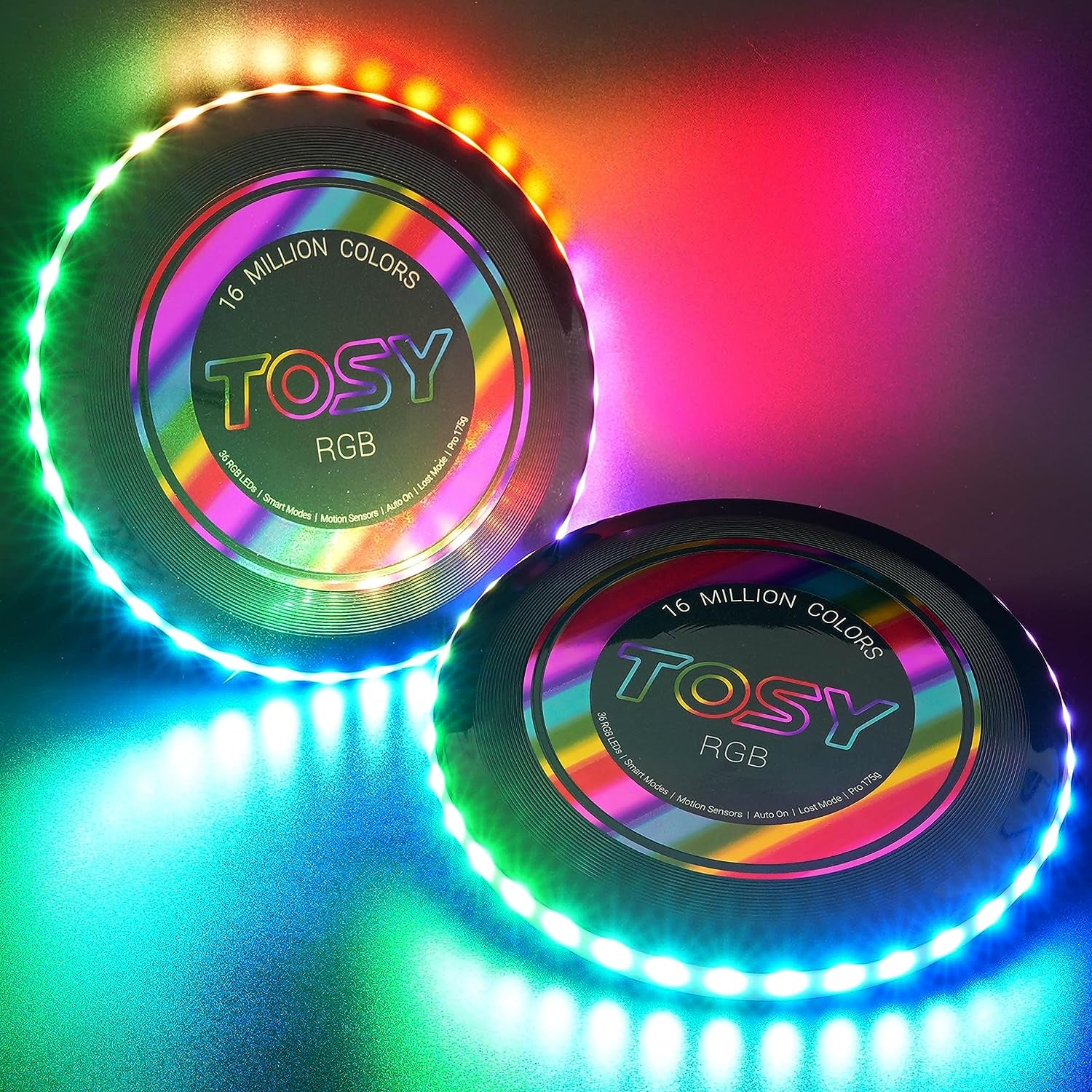 TOSY Flying Disc - 16 Million Color RGB or 36 or 360 Leds, Extremely Bright, Smart Modes, Auto Light Up, Rechargeable, Cool Fun Christmas, Birthday & Camping Gift for Men/Boys/Teens/Kids, 175G Frisbee