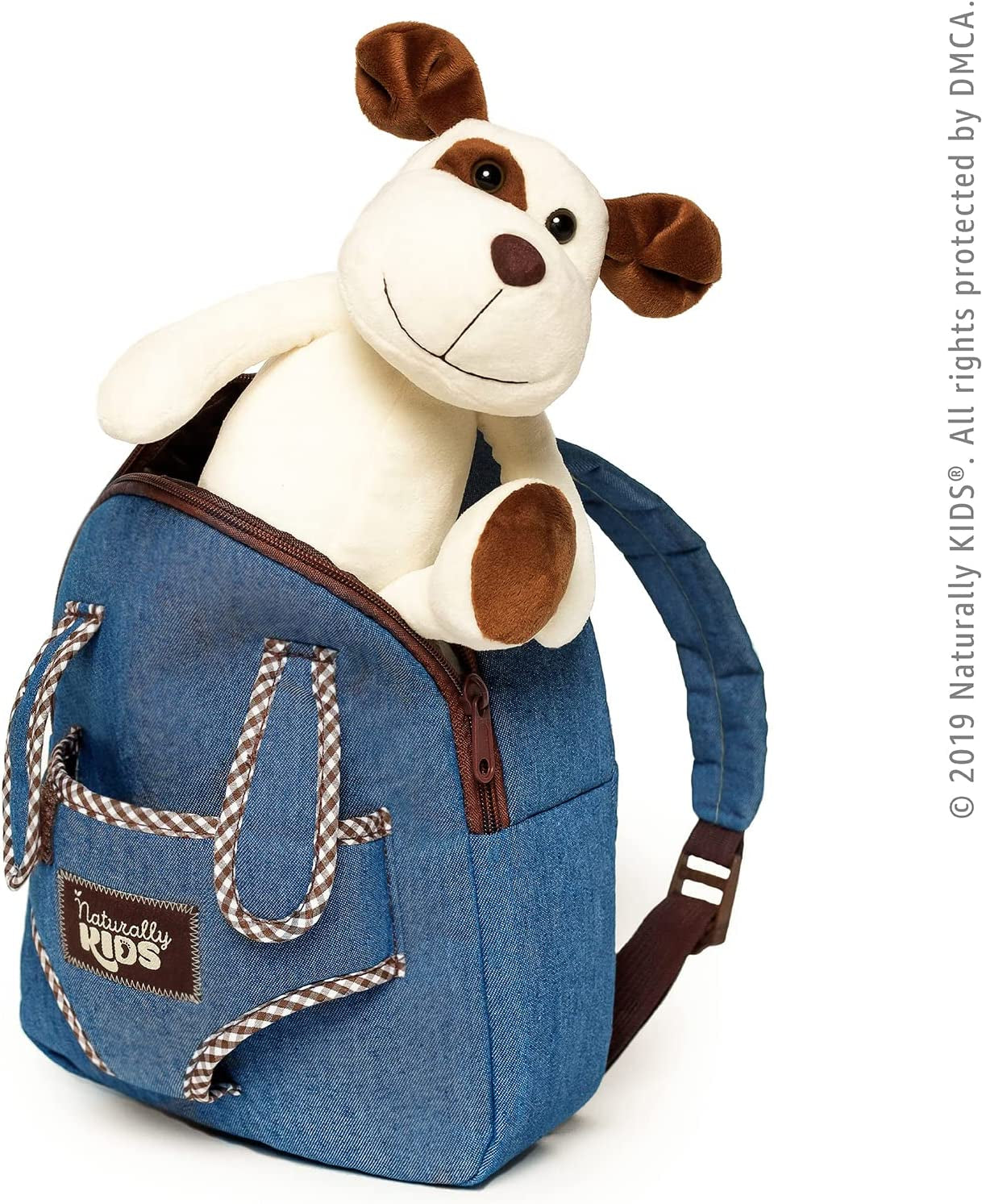 Naturally KIDS Dog Toddler Backpack, Dog Stuffed Animals, Stuffed Dog for Toddlers Boys Girls