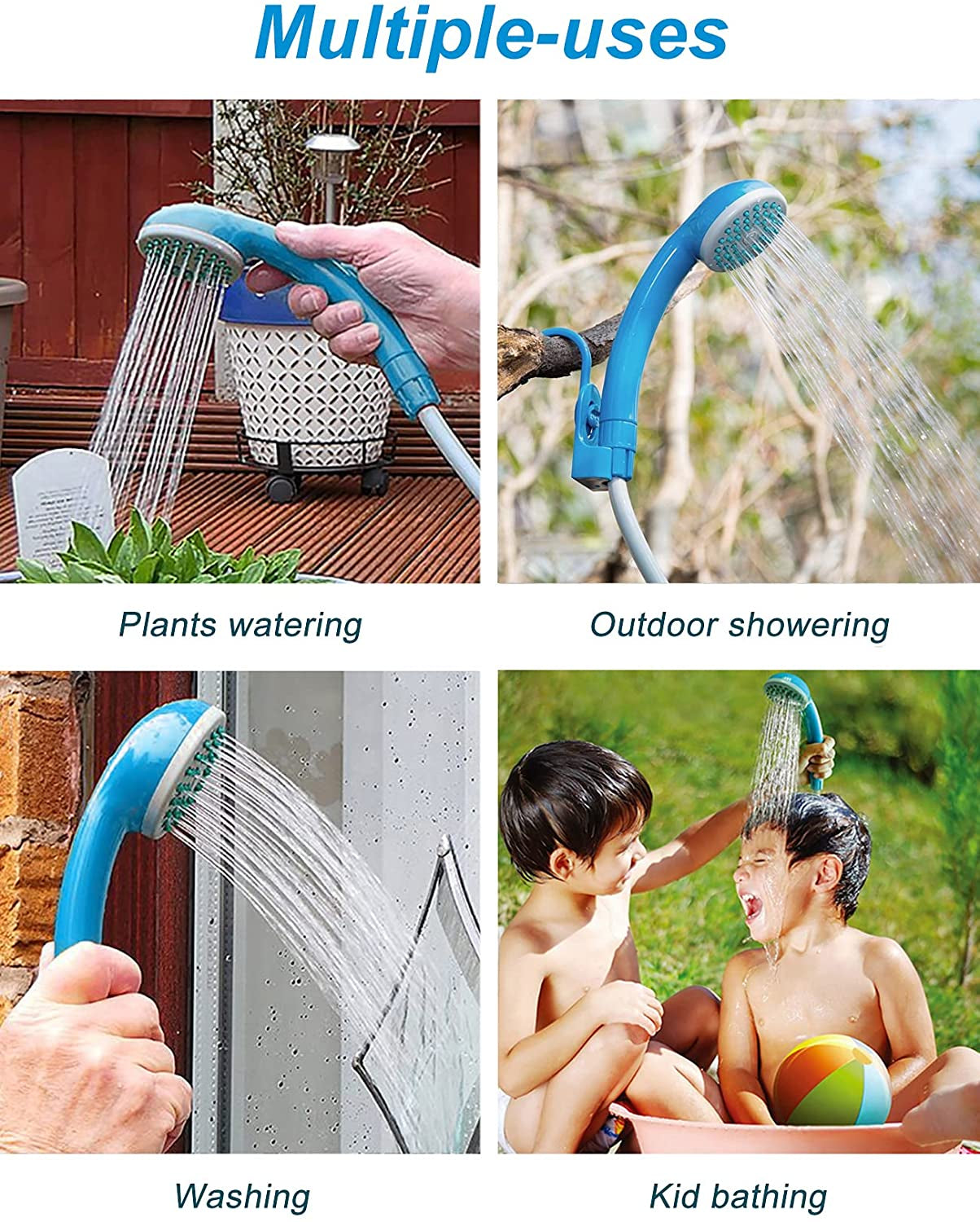 Innhom Portable Shower Camping Shower Outdoor Camp Shower Pump, Electric Rechargeable Portable Camping Shower, Powered by Rechargeable Battery