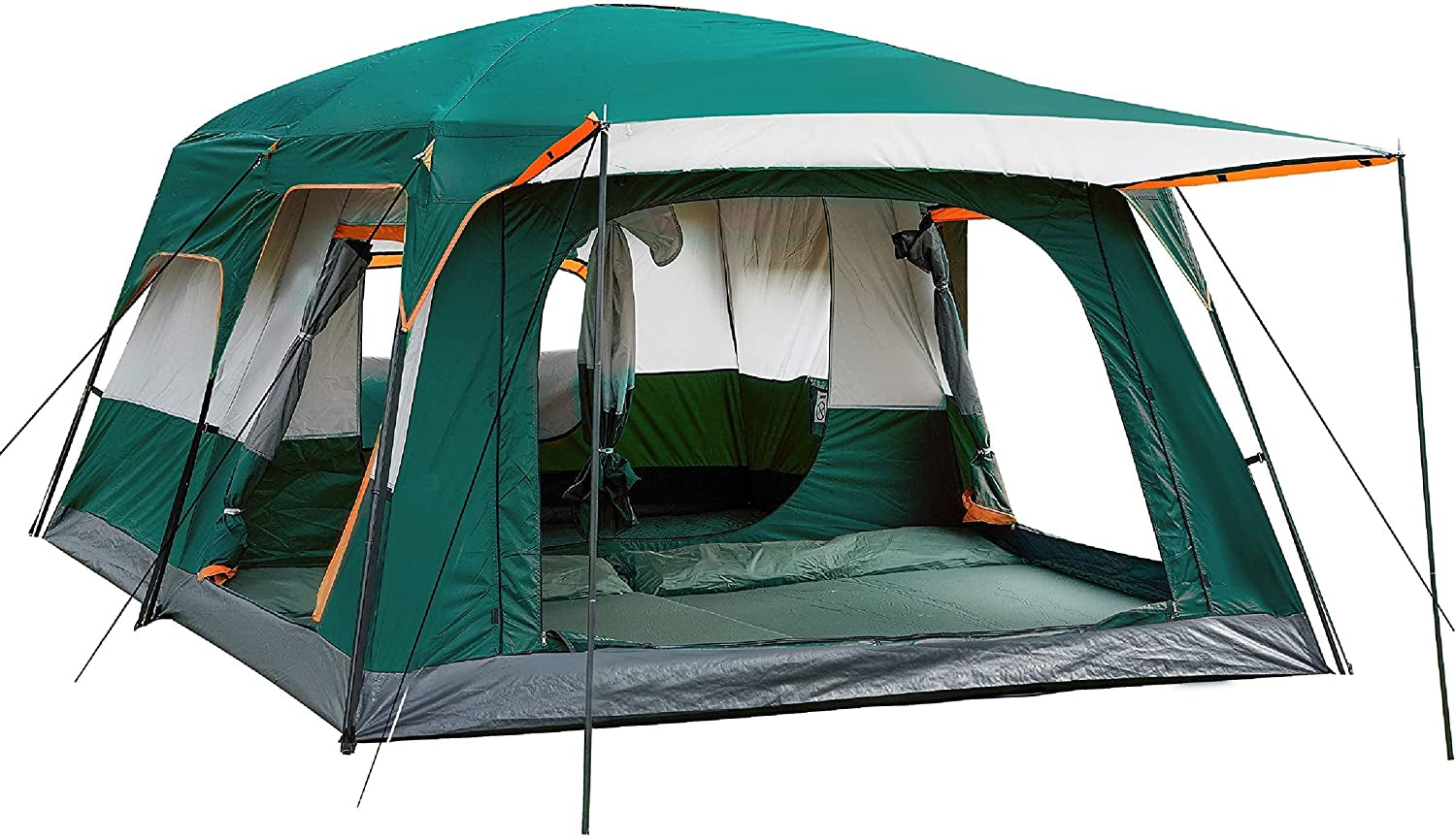 KTT Extra Large Tent 10-12-14 Person(Style-B),Family Cabin Tents,2 Rooms,3 Doors and 3 Windows with Mesh,Straight Wall,Waterproof,Double Layer,Big Tent for Outdoor,Picnic,Camping,Family Gathering