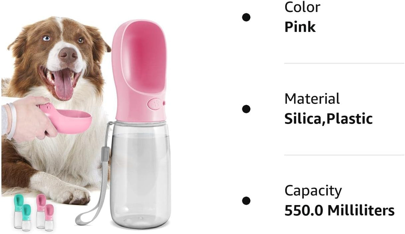 Malsipree Dog Water Bottle Portable – Leak Proof and Lightweight Water Bottle for Dogs – Dog Travel Water Bottle with Bowl – Dog Walking Accessories (19OZ, Pink)