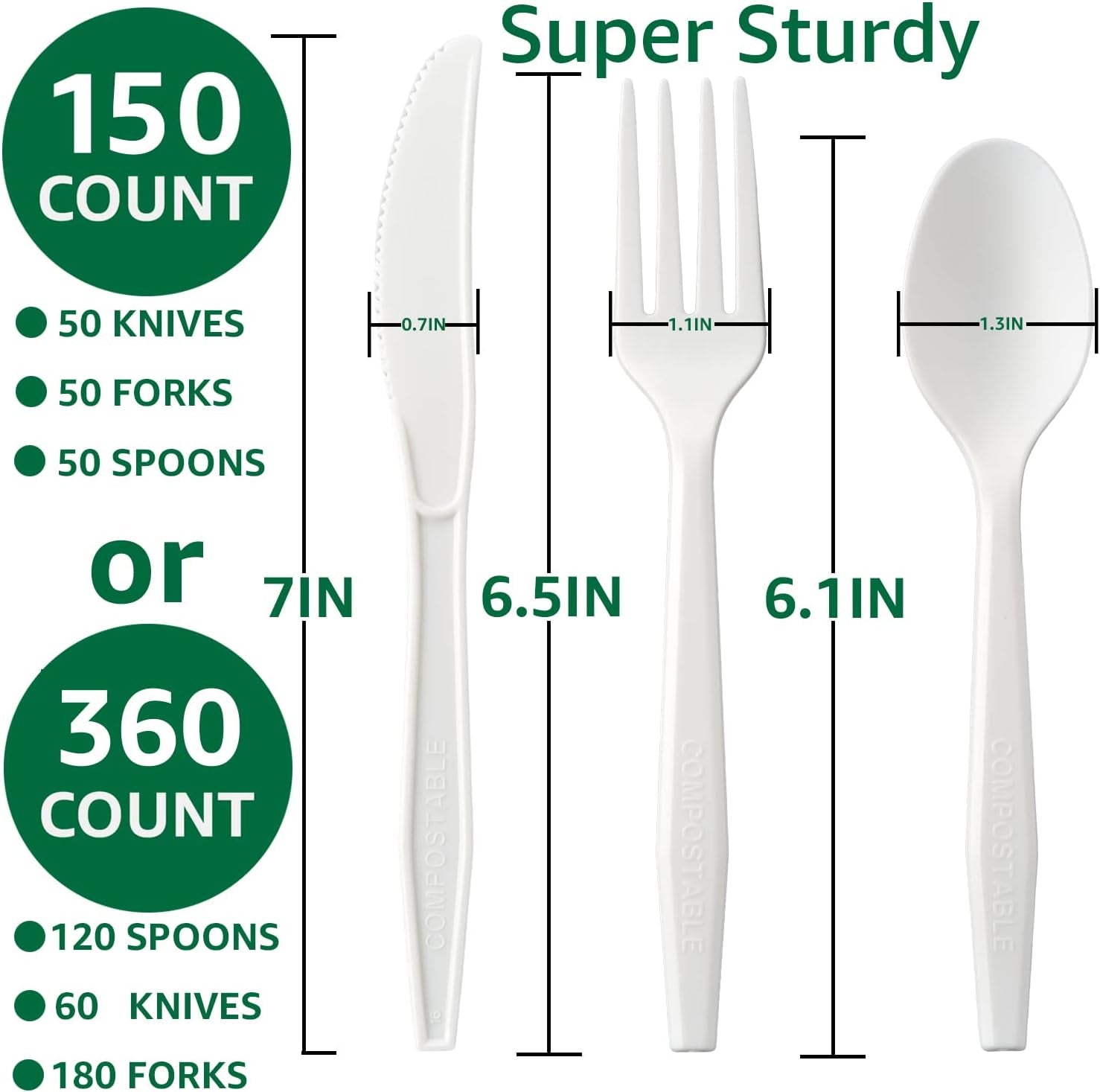 100% Compostable No Plastic Knives Forks Spoons Utensils, the Heavyweight Heavy Duty Flatware Is Eco Friendly Products for Lounge Party Wedding BBQ Picnic Camping.