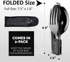 Orblue 4-In-1 Camping Utensils, 2-Pack, Portable Stainless Steel Spoon, Fork, Knife & Bottle Opener Combo Set - Travel, Backpacking Cutlery Multitool, Black