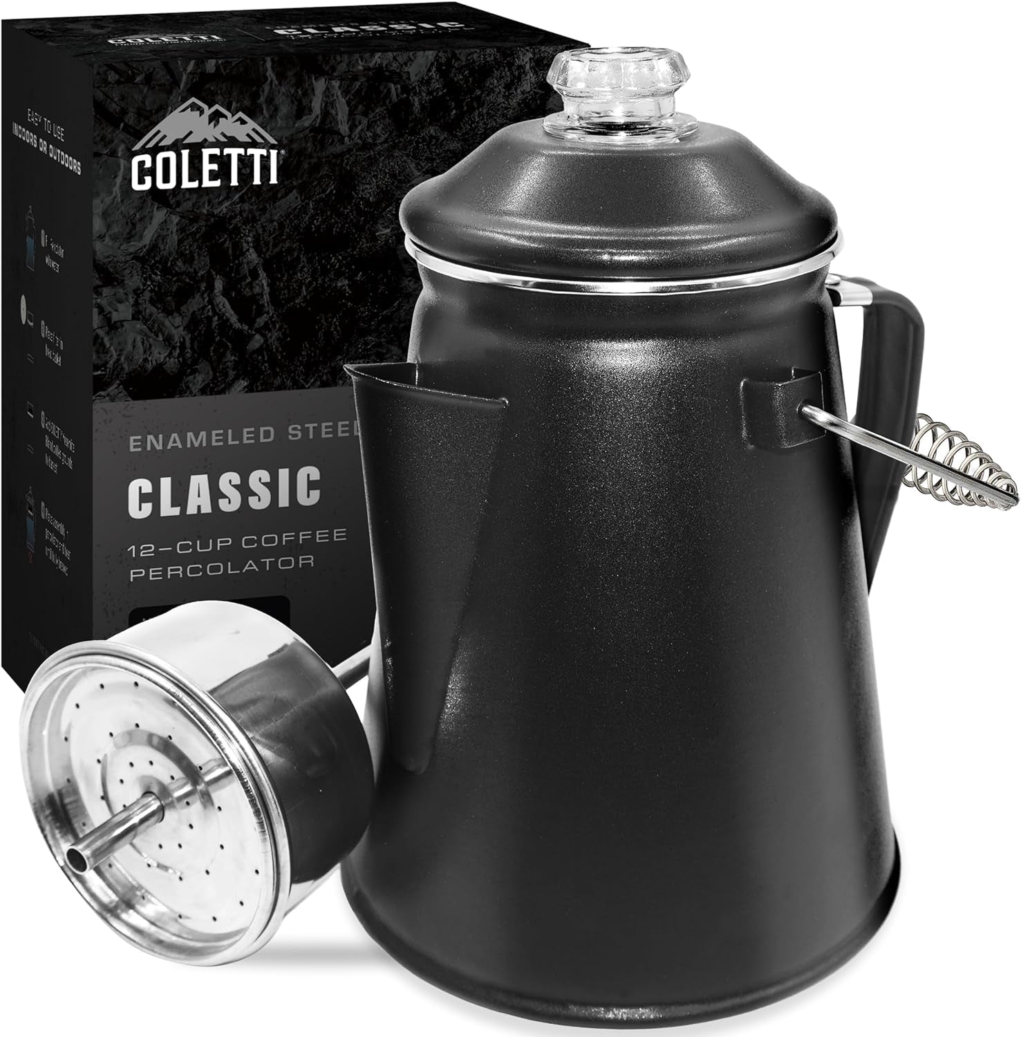 COLETTI Classic Percolator Coffee Pot — Camping Coffee Percolator, Campfire Coffee Pot – Camping Percolator for Groups — Brew for the Whole Campsite (Blue, 12 Cup)