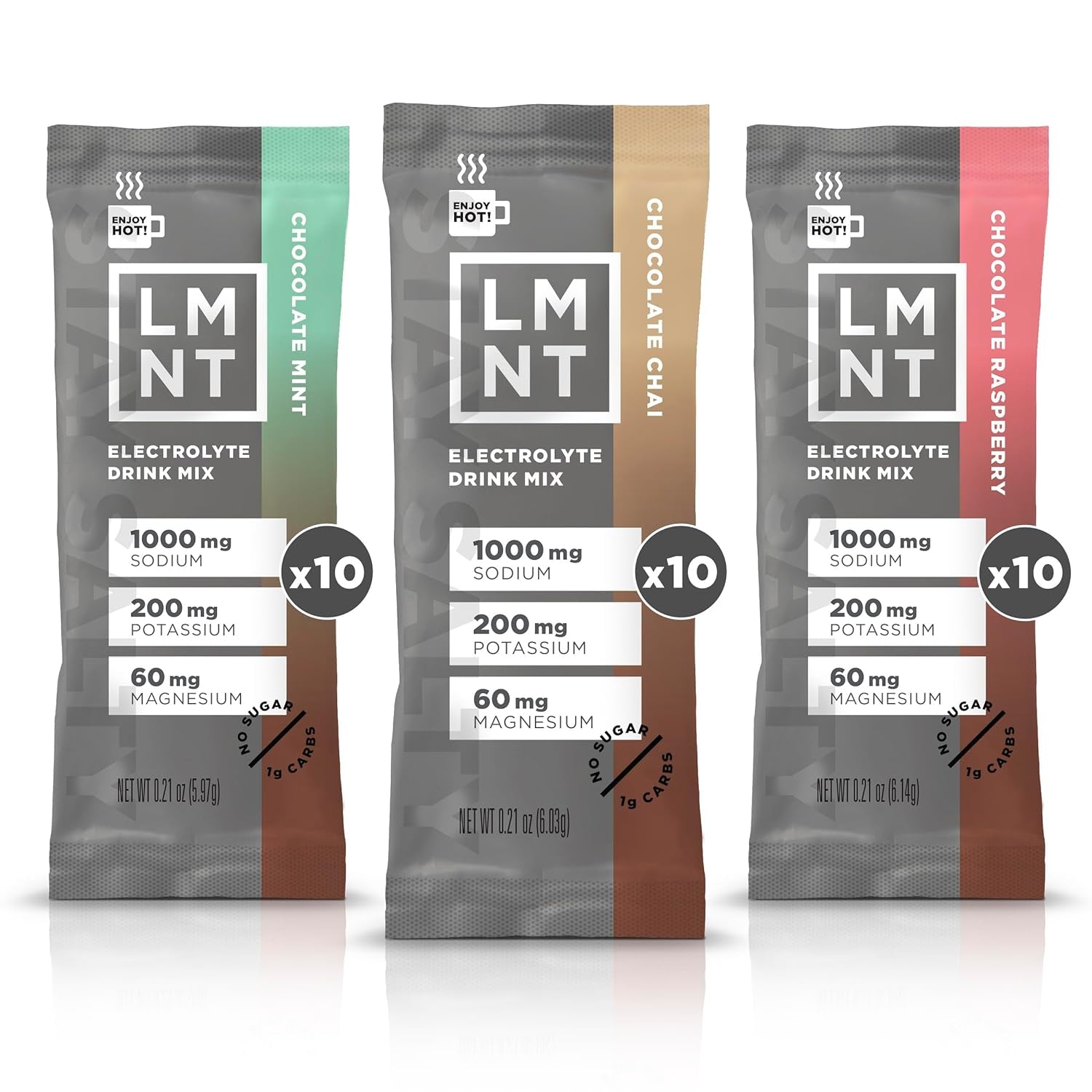 LMNT Hot Chocolate & Coffee Mixer - Medley (Mint,Chai,And Raspberry) Salt Electrolytes | Hydration Powder Packets No Sugar or Artificial Ingredients Keto Paleo Friendly 30 Sticks