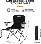 Camping Chairs with Side Table Outdoor Padded Camping Chair for Adults with Armrest Cup Holder and Pocket Supports 300 Lbs Black