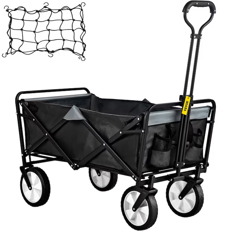 Heavy-Duty Collapsible Beach Cart - 176 lbs Capacity Portable Folding Wagon for Camping, Groceries, and Outdoor Activities - Adjustable Handle and Durable Wheels - Black