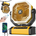 Rechargeable 9-Inch Portable Table Fan, 20000Mah Battery Powered Camping Fan with Auto Oscillation, Remote Control, LED Light, Hook - 20000Mah-Yellow