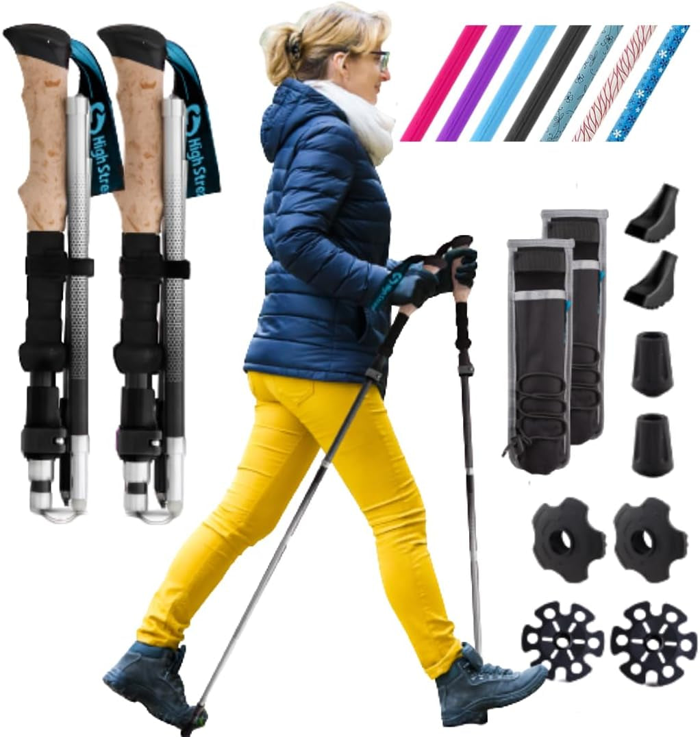 Walking Sticks for Women - 14.5" Foldable Hiking Poles for Backpacking, Exercising and Traveling, Set of 2 Aluminum Nordic Collapsible Trekking Poles