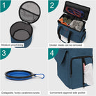 Weekend Pet Travel Set - Airline Approved Dog Travel Bag with Multi-Function Pockets, Food Storage Containers, Collapsible Bowls, Feeding Mat. Blue.