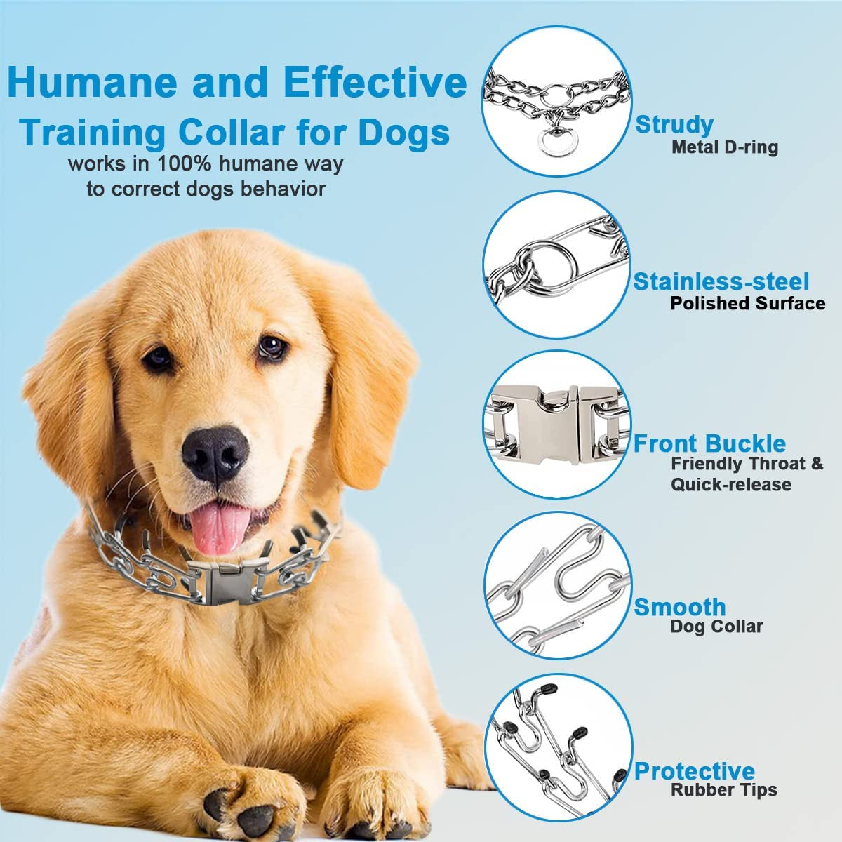 Prong Pinch Collar for Dogs, Adjustable Training Collar with Quick Release Buckle