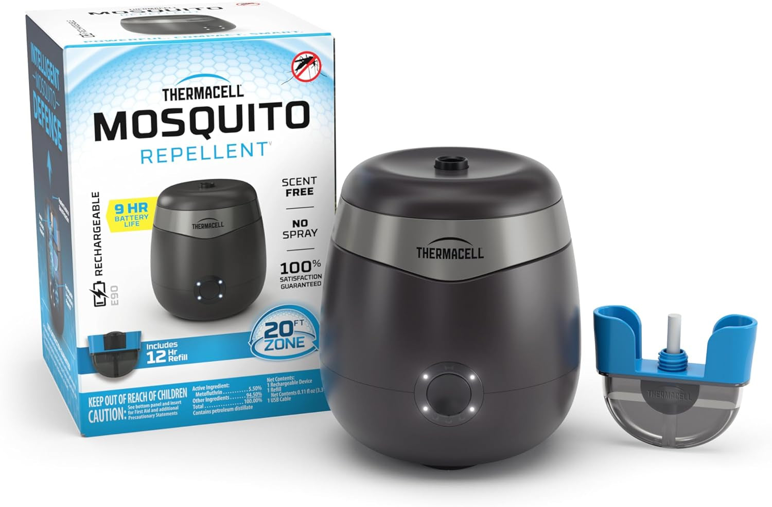 Thermacell Patio Shield Mosquito Repellent E-Series Rechargeable Repeller; 20’ Mosquito Protection Zone; Includes 12-Hour Repellent Refill; No Spray, Flame or Scent; Bug Spray Alternative