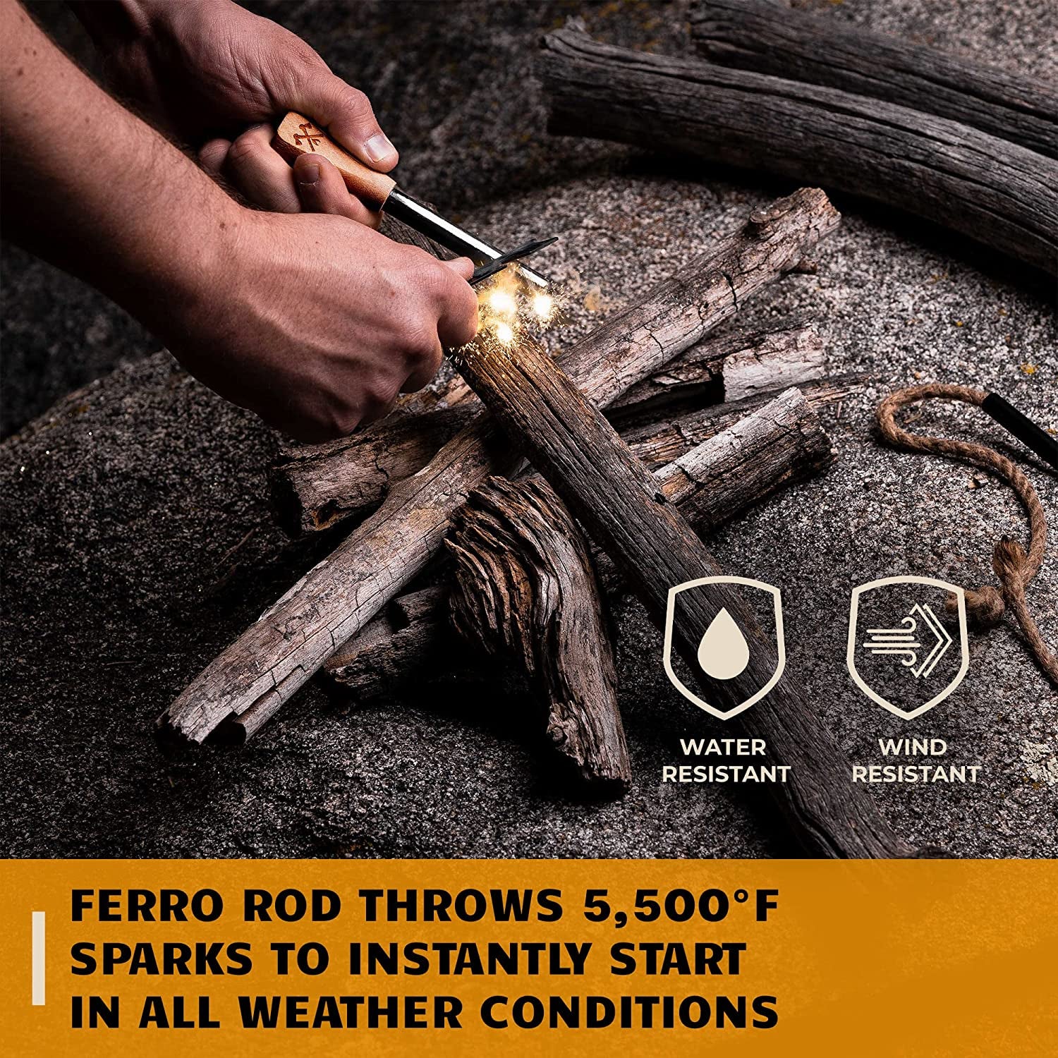 Ferro Rod Fire Starter Kit & Backpacking Multitool | Flint and Steel Striker | Waterproof Magnesium Farrow Rod Tool & Firestarter for Campfires