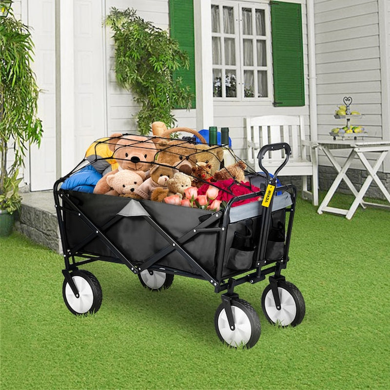 Heavy-Duty Collapsible Beach Cart - 176 lbs Capacity Portable Folding Wagon for Camping, Groceries, and Outdoor Activities - Adjustable Handle and Durable Wheels - Black