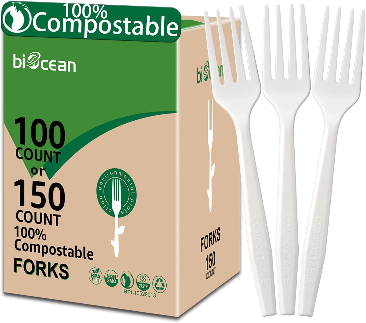 100% Compostable No Plastic Knives Forks Spoons Utensils, the Heavyweight Heavy Duty Flatware Is Eco Friendly Products for Lounge Party Wedding BBQ Picnic Camping.