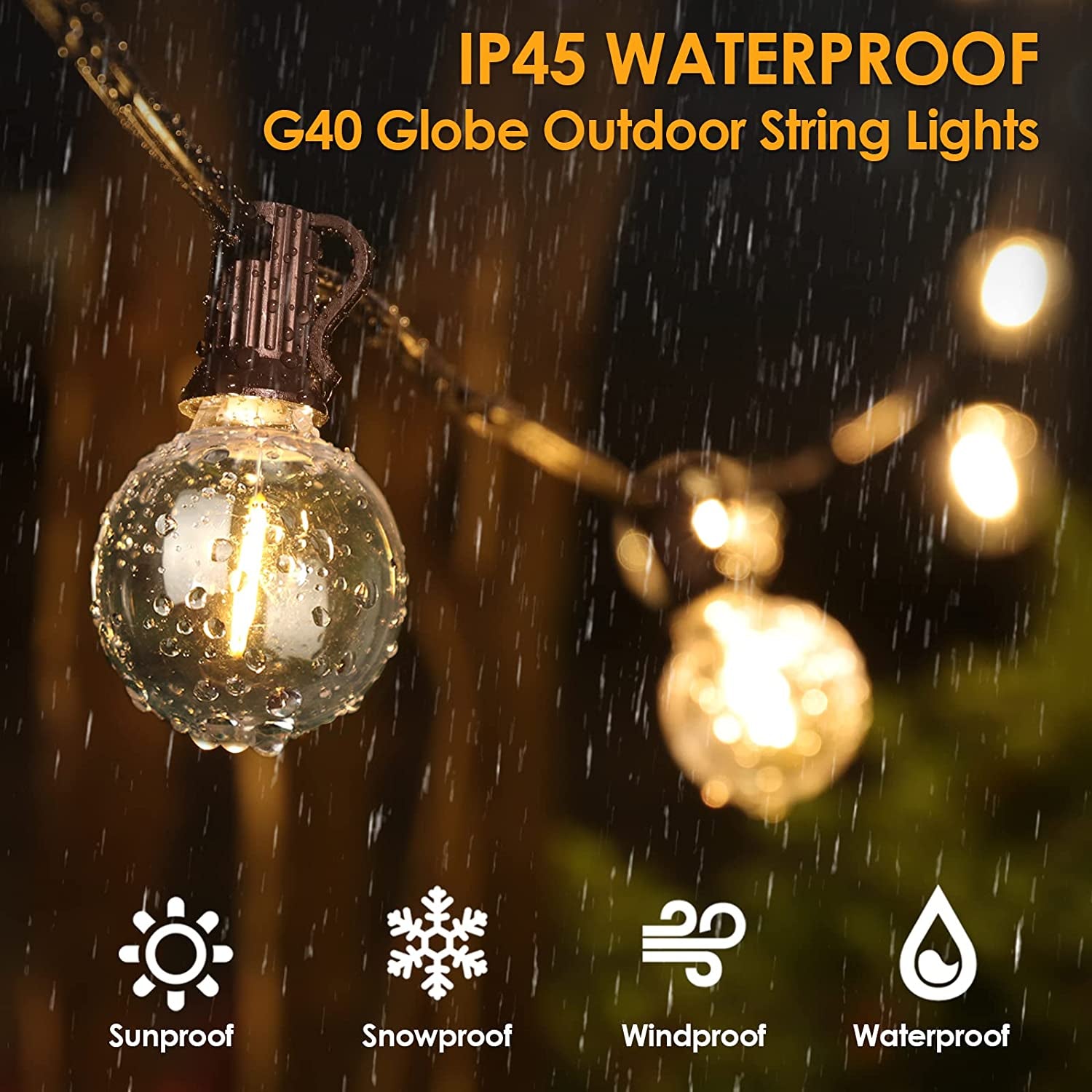 Mlambert 50Ft LED Outdoor String Lights G40 Globe Dimmable Patio Light, Waterproof Hanging String Light with 27 Warm White Shatterproof Bulbs(2 Spare)