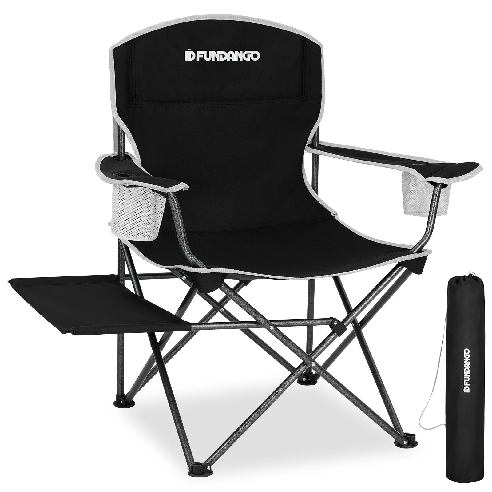 Camping Chairs with Side Table Outdoor Padded Camping Chair for Adults with Armrest Cup Holder and Pocket Supports 300 Lbs Black