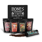 Bones Coffee Company NEW Flavors! Favorite Flavors Sample Pack | 4 Oz Pack of 5 Assorted Ground Coffee Beans | Low Acid Medium Roast Gourmet Coffee Beverages (Ground)