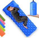 Children's Inflatable Sleeping Pad with Pillow for Camping and Sleepovers, Portable Thick Toddler Cot Mattress, Quick-Inflating Travel Sleeping Pad (Blue)