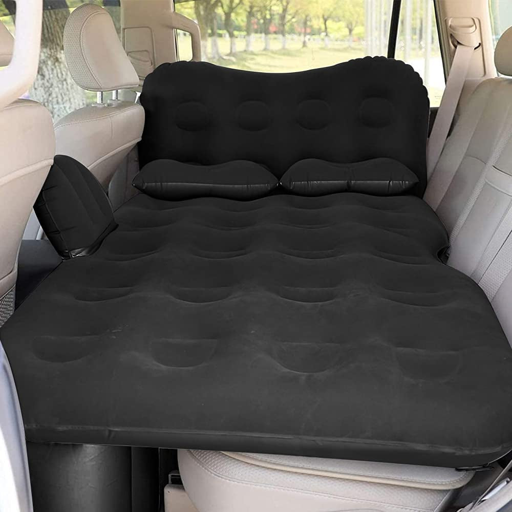 SAYGOGO Inflatable Car Air Mattress Travel Bed - Thickened Car Camping Bed Sleeping Pad with Car Air Pump 2 Pillows for Car Tent SUV Sedan Pickup Back Seat - Beige