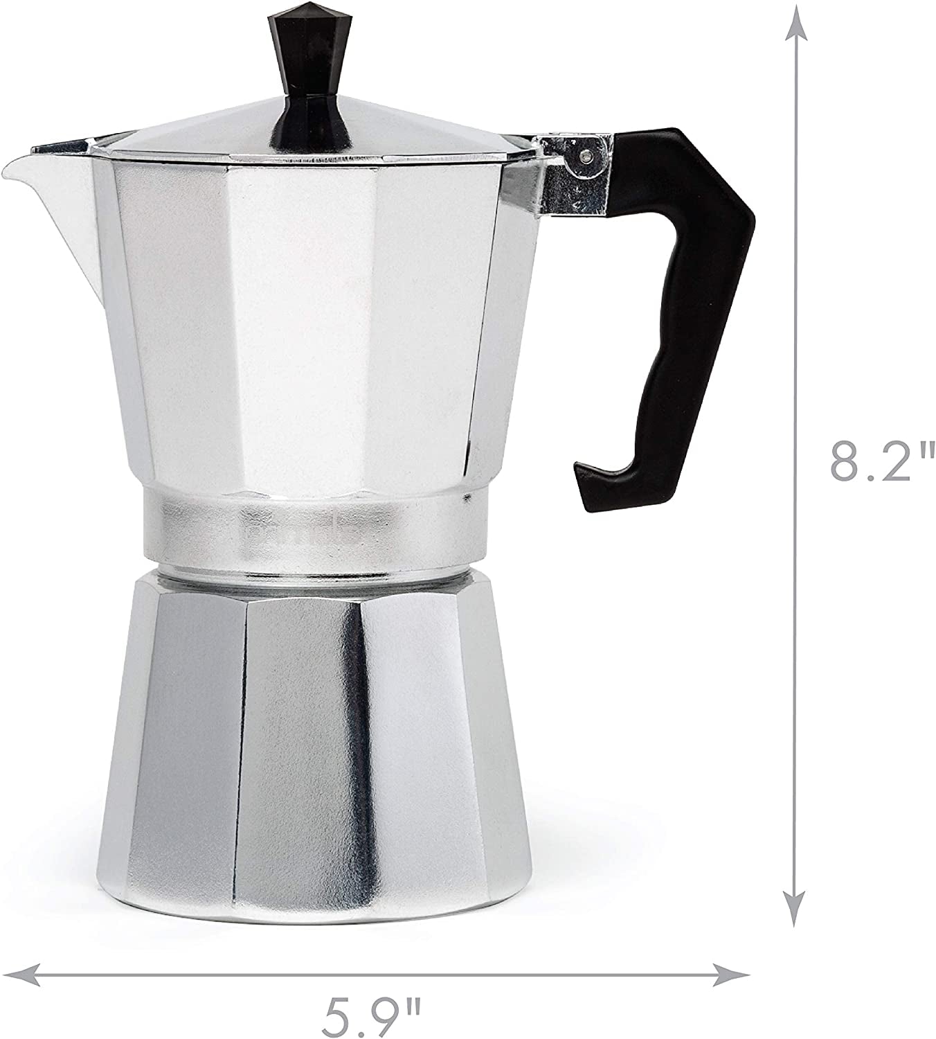 Primula Classic Stovetop Espresso and Coffee Maker, Moka Pot for Italian and Cuban Café Brewing, Greca Coffee Maker, Cafeteras, 6 Espresso Cups, Silver