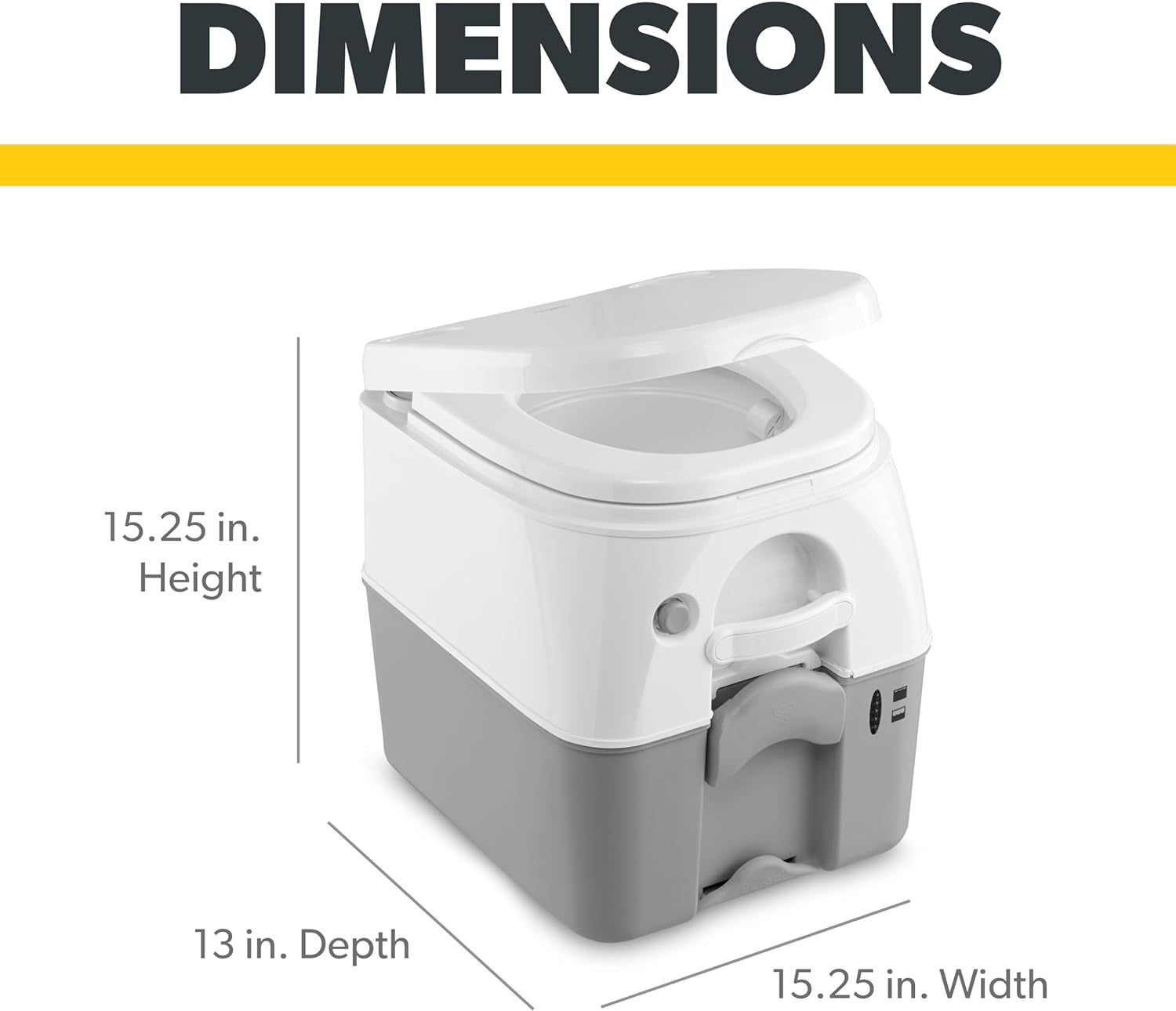 Dometic 976 Portable Toilet - Camping Porta Potty with Full-Size Seat & Latching Lid - Powerful Push-Button Pressurized Flush Commode - 5 Gallon Waste Tank