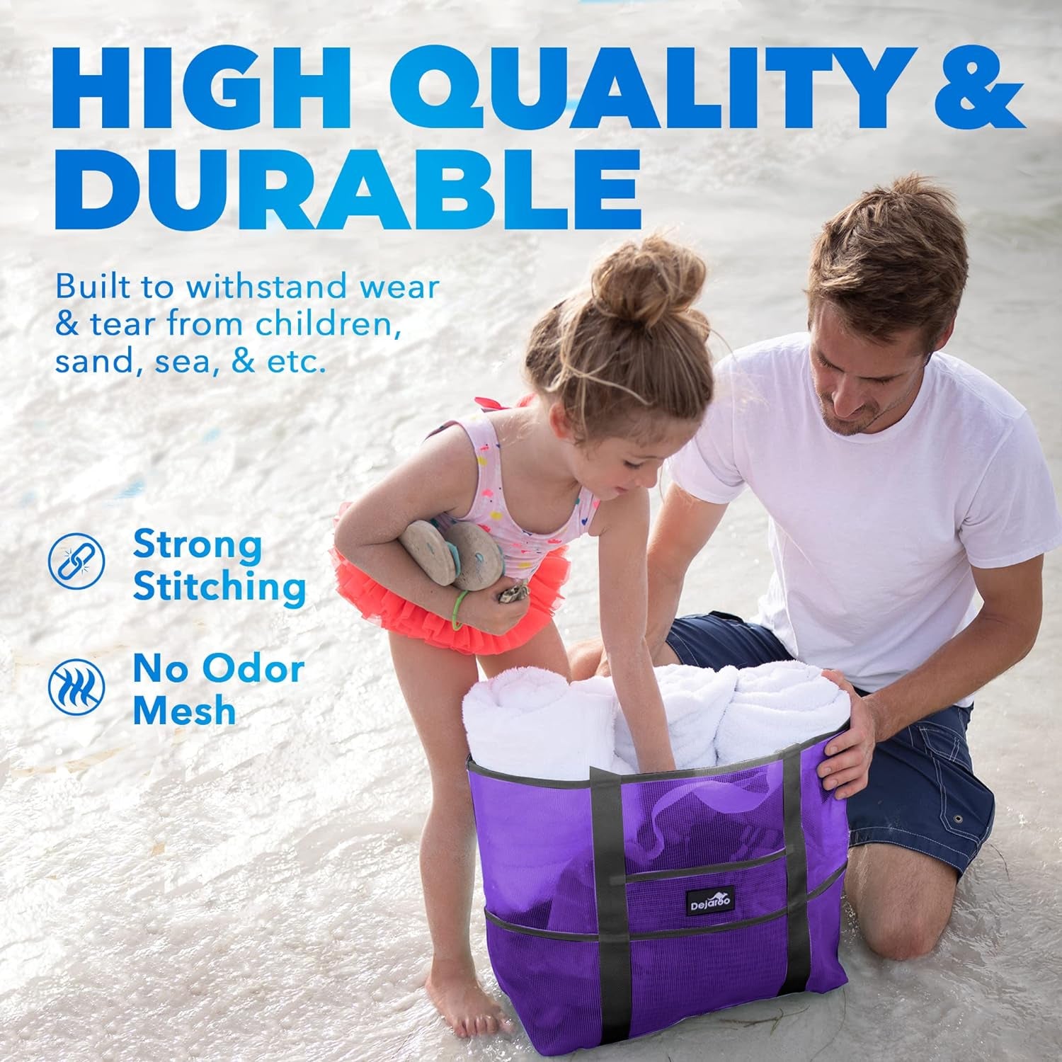 Mesh Sand Free Bag - Strong Lightweight Bag for Beach & Vacation Essentials. Tons of Storage!