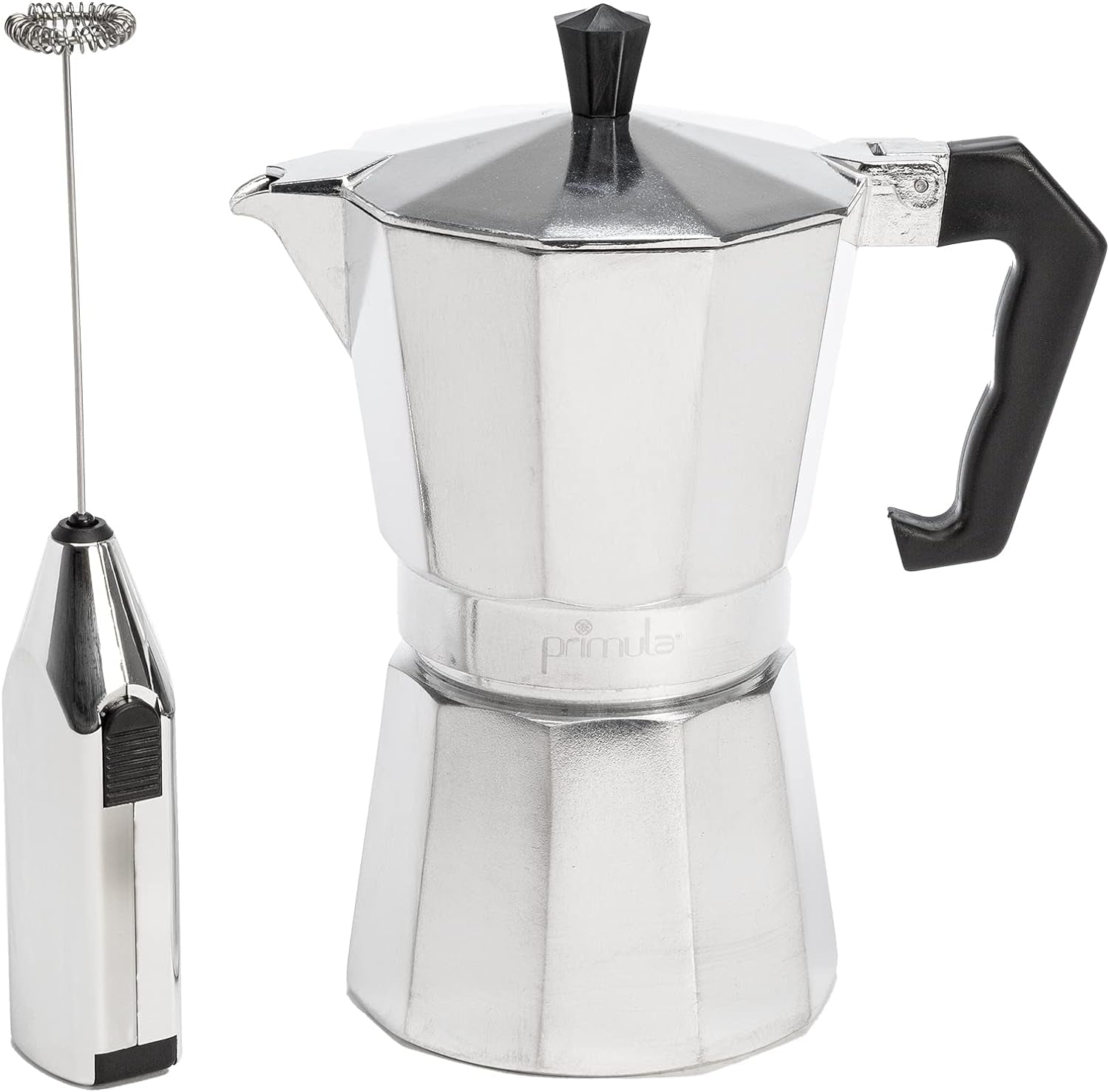 Primula Classic Stovetop Espresso and Coffee Maker, Moka Pot for Italian and Cuban Café Brewing, Greca Coffee Maker, Cafeteras, 6 Espresso Cups, Silver